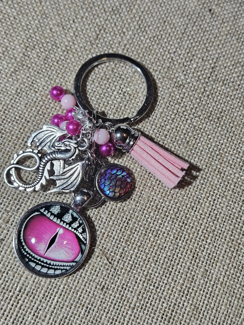 Pink Dragon Eye Charm Keychain with Tassel